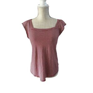 Loft Womens Red & White Striped Cap Sleeve Top Size SP